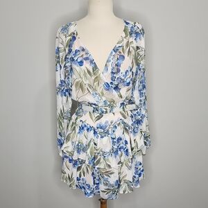 Socialite Long Sleeve Dress Size Small Ivory, Blue, Green Floral